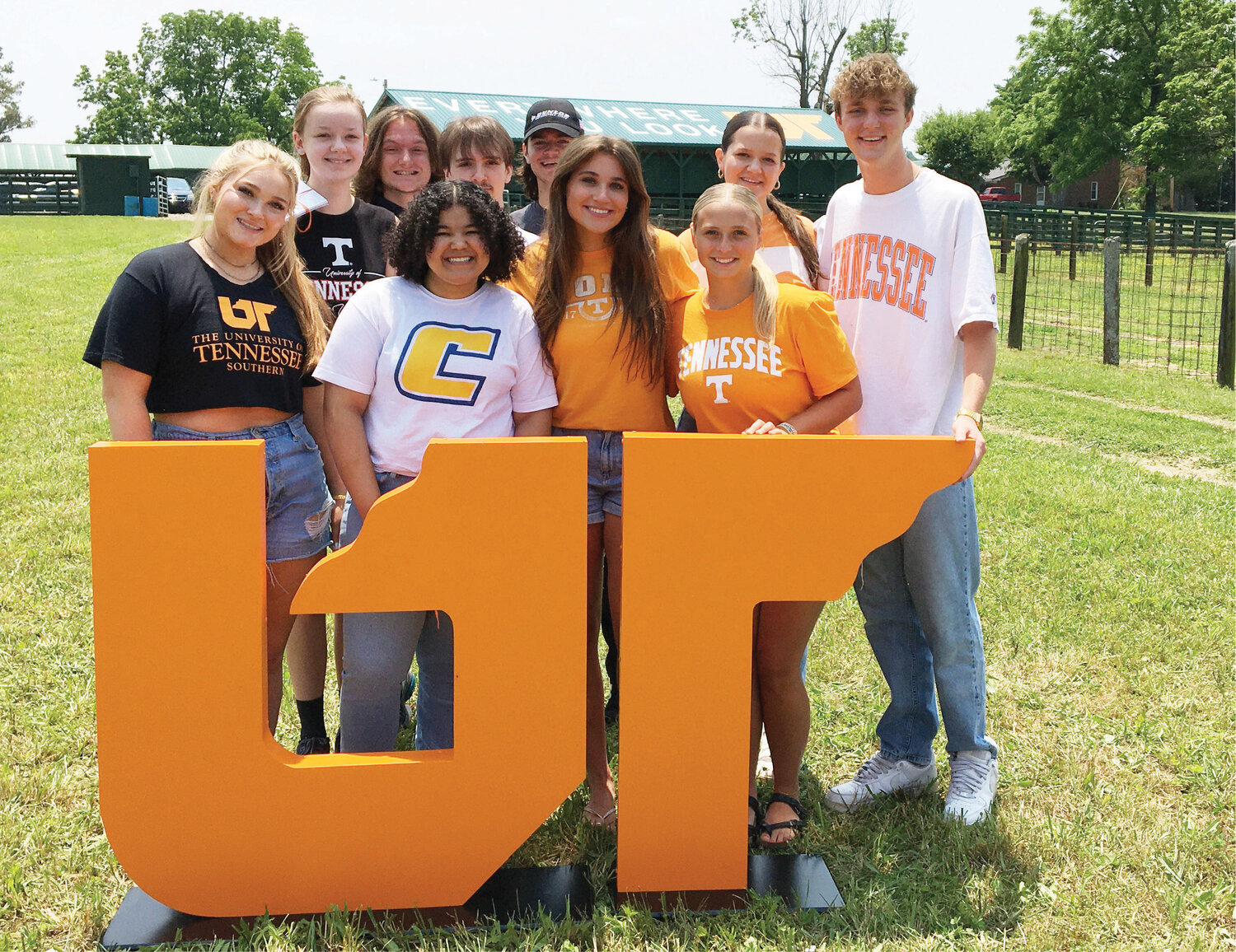 White County High School’s graduating seniors who will be attending the University of Tennessee this fall were introduced at the Johnson Farm mural dedication. Abigail Guy and Breadon Bechtel will attend University of Tennessee Southern, in Pulaski; Clark Langley, T’Mia Ford, and Zakkary Sherman will be attending University of Tennessee Chattanooga; and Annika Amaral, Abbey Moore, Nia Powers, Josiah Rushing, and Madalyn Scott will attend University of Tennessee Knoxville. (Photo by Kim Swindell Wood)